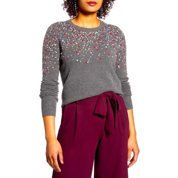 Halogen Sequin Crewneck Sweater Blouse Top Gray - Picture 1 of 10